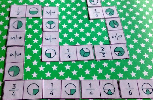 28 fichas de dominó con fracciones para imprimir
