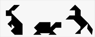 Sombra conejo, tortuga y caballo con tangram